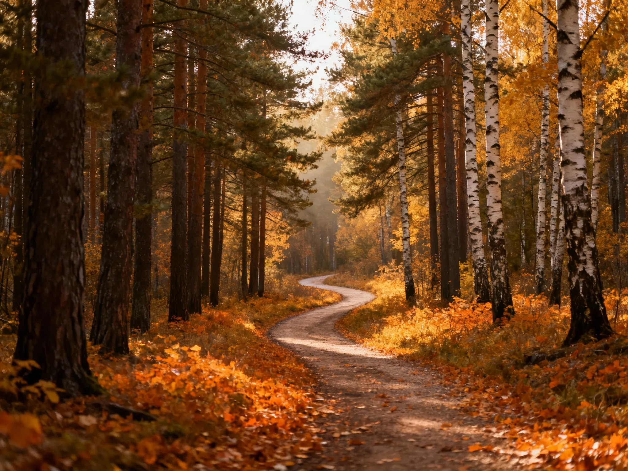 Original landscape photo of a forest path before adding snow effect