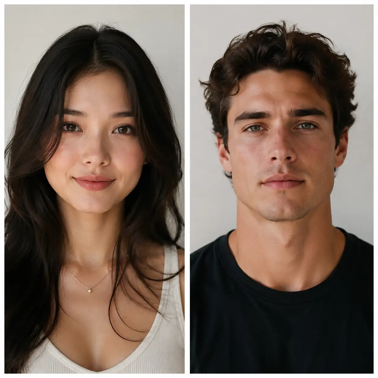 Two separate individual portraits uploaded to the AI couple photo maker