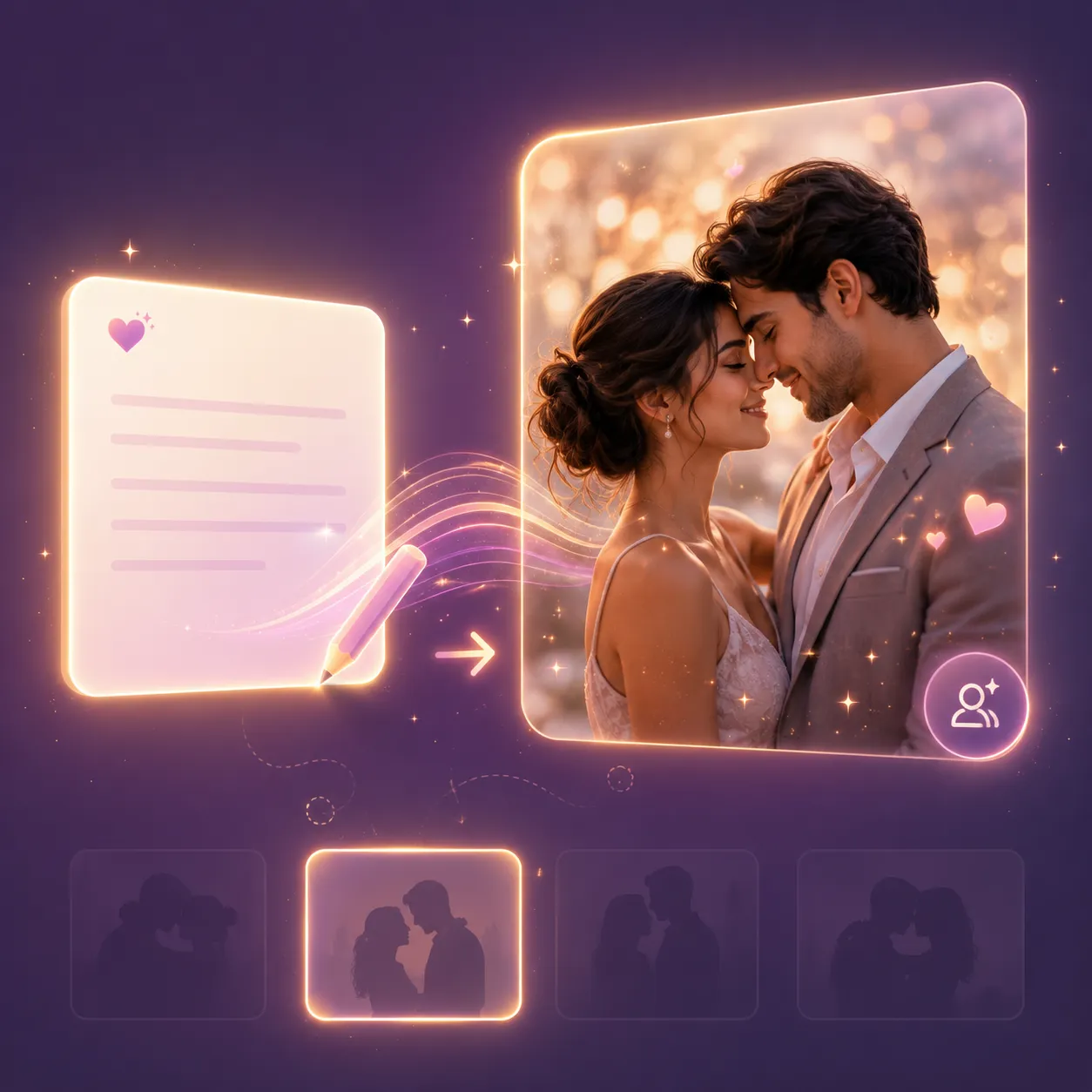Extra guidance text field in the couple photo maker showing an example prompt for pose and lighting customization
