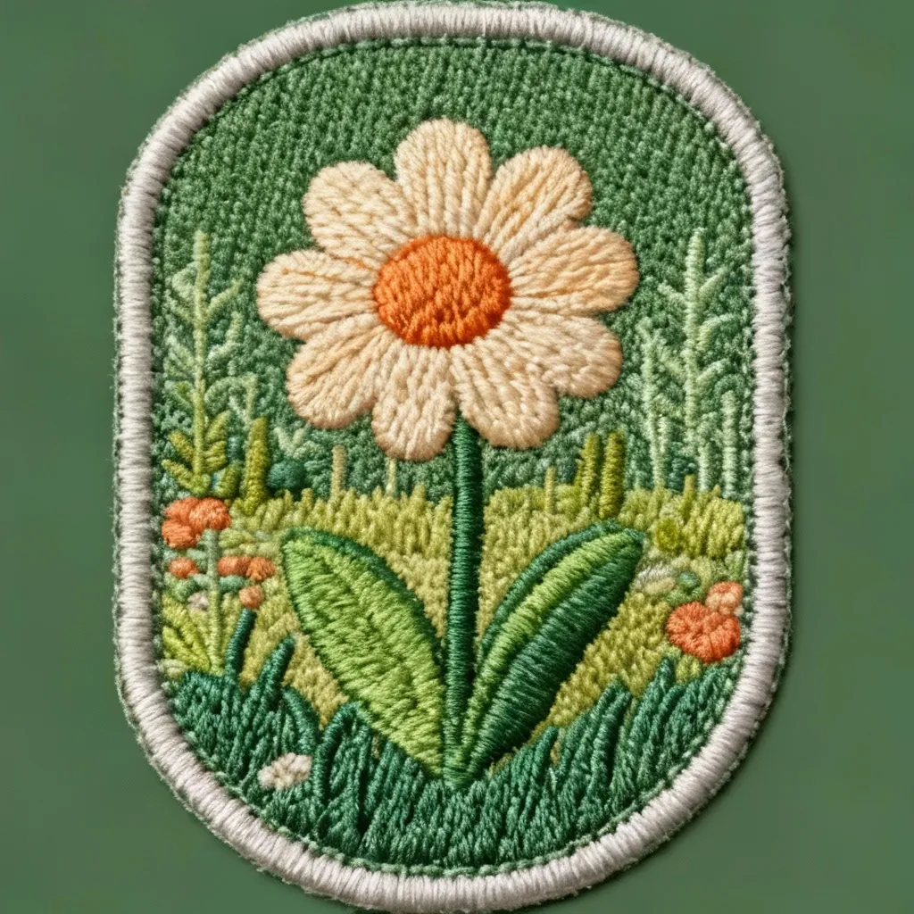 AI-generated flower patch embroidery design showing bold silhouettes and clear edges suitable for jacket patches and badges created with the embroidery generator.