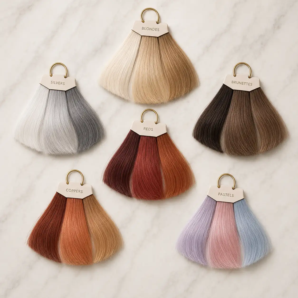 Shade family selector showing blonde, brunette, red, copper, pastel, and silver options in the color preview tool