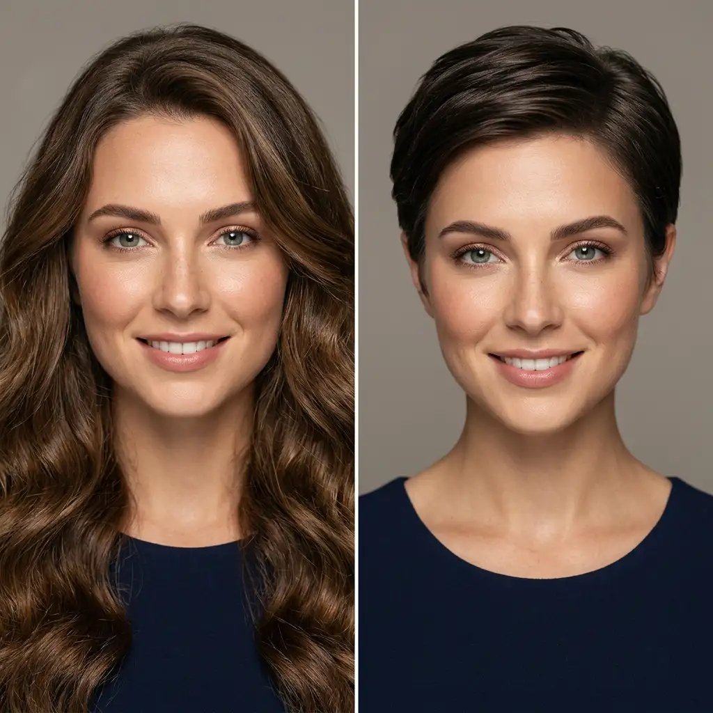 Example preview of an AI-generated hairstyle change