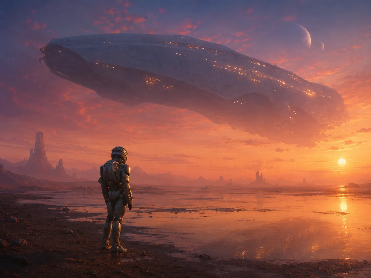 Stylized digital illustration generated by the AI image generator showing a vibrant fantasy landscape with cinematic lighting