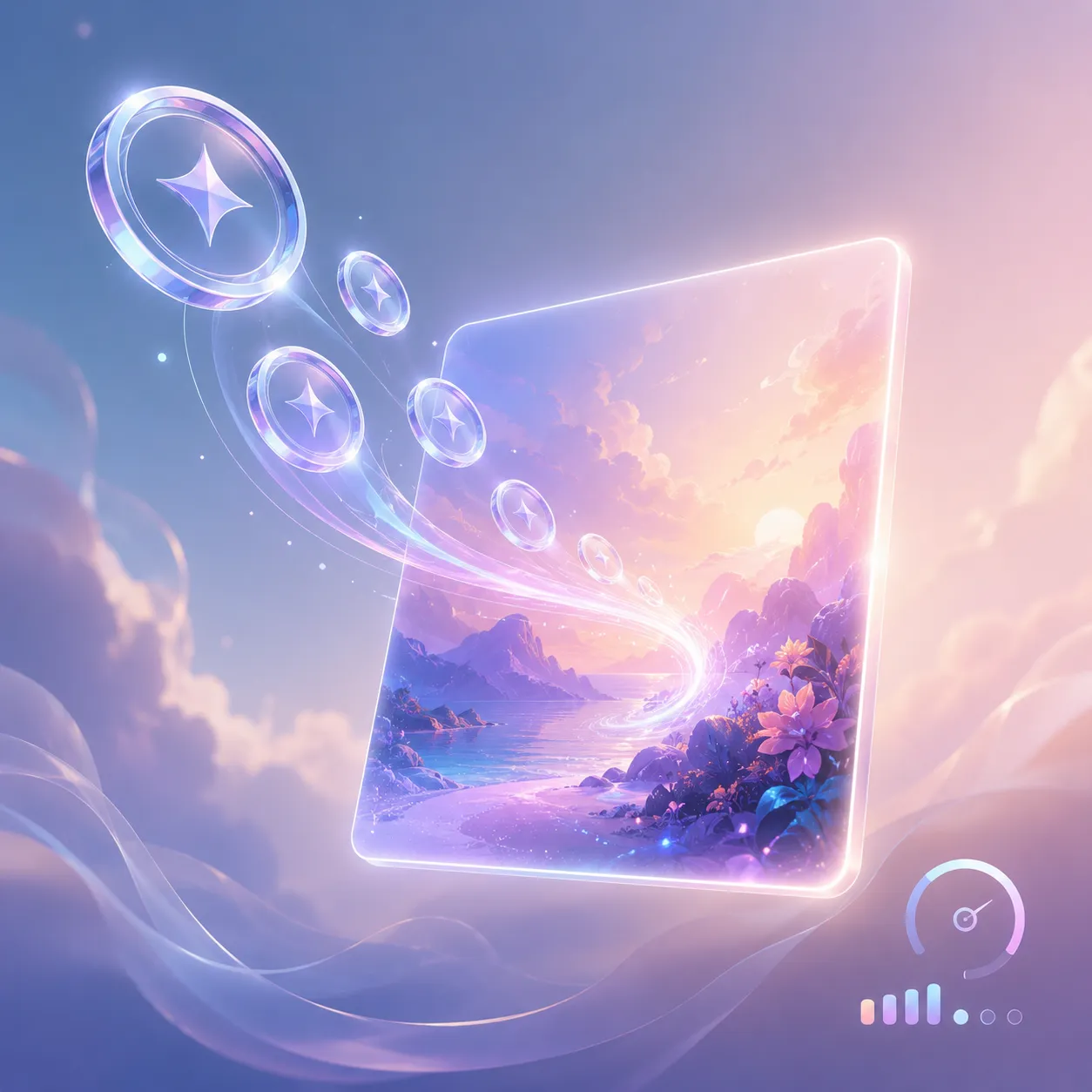 Abstract illustration showing AI image generator with transparent pricing