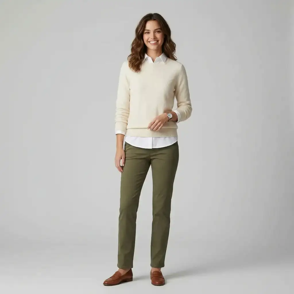 Same person restyled in a new outfit by the AI outfit generator, preserving identity and pose