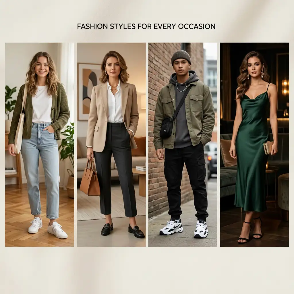 Style preset selector and occasion and vibe chip controls in Pixlio's outfit generator interface