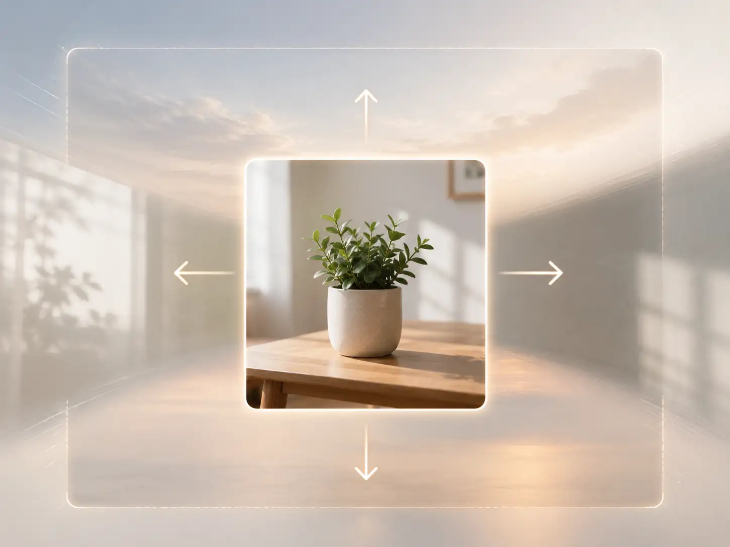 Directional expansion interface showing left, right, top, and bottom controls for AI outpainting