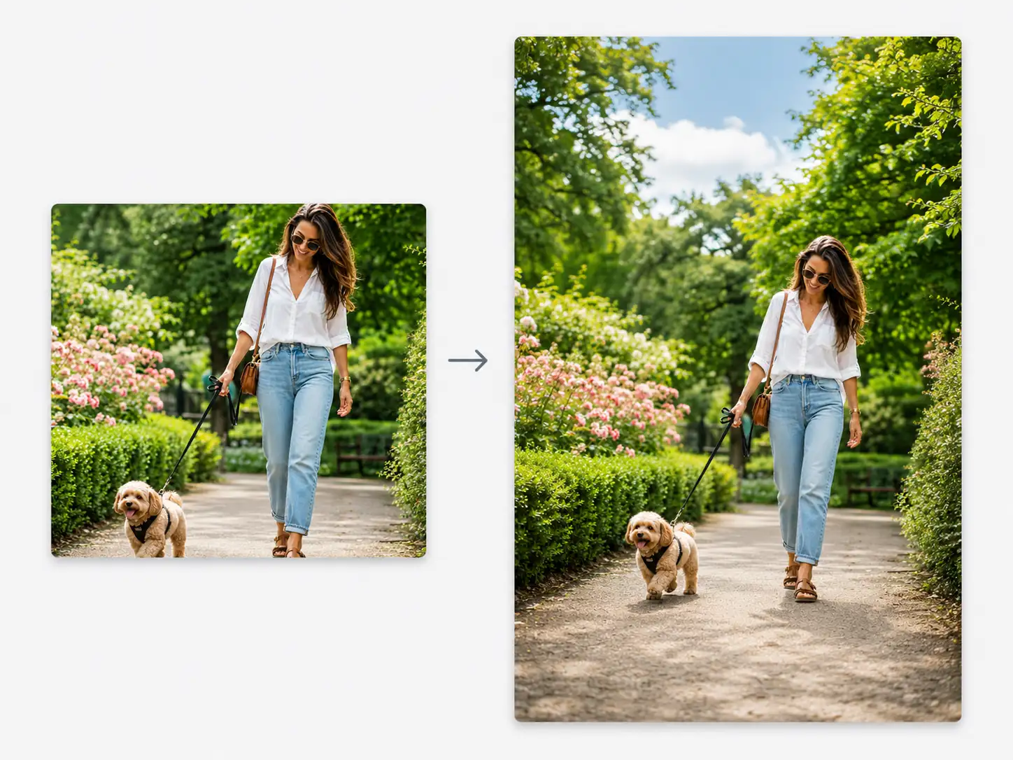 Same photo extended to a vertical Story frame using AI outpainting with seamless background fill
