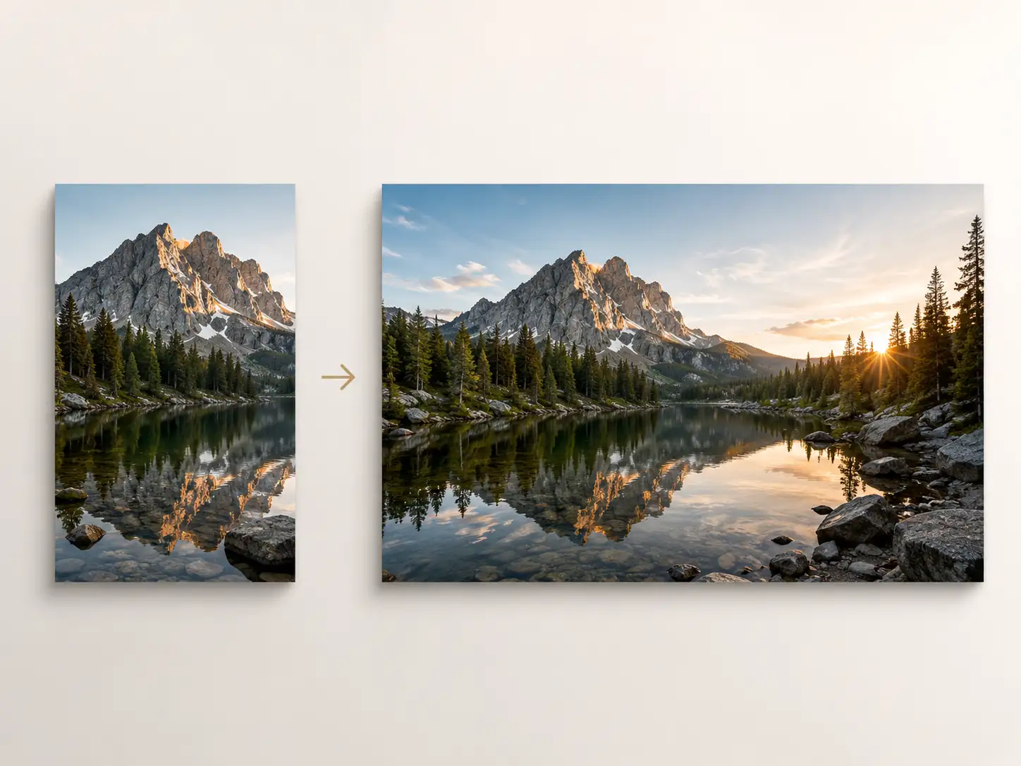 Preview of a landscape image extended with Pixlio AI outpainting tool