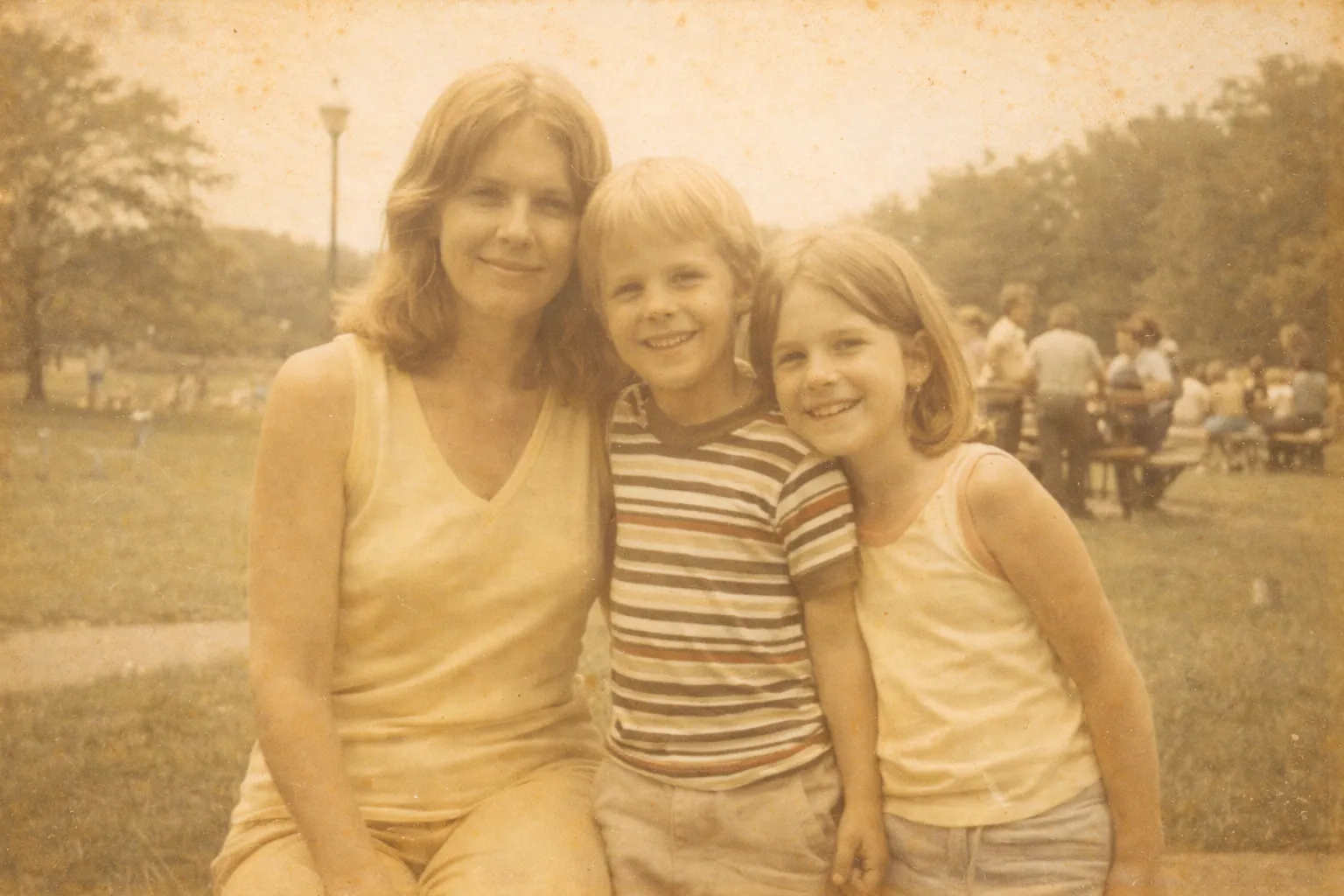 Yellowed old photo with faded colors before restoration