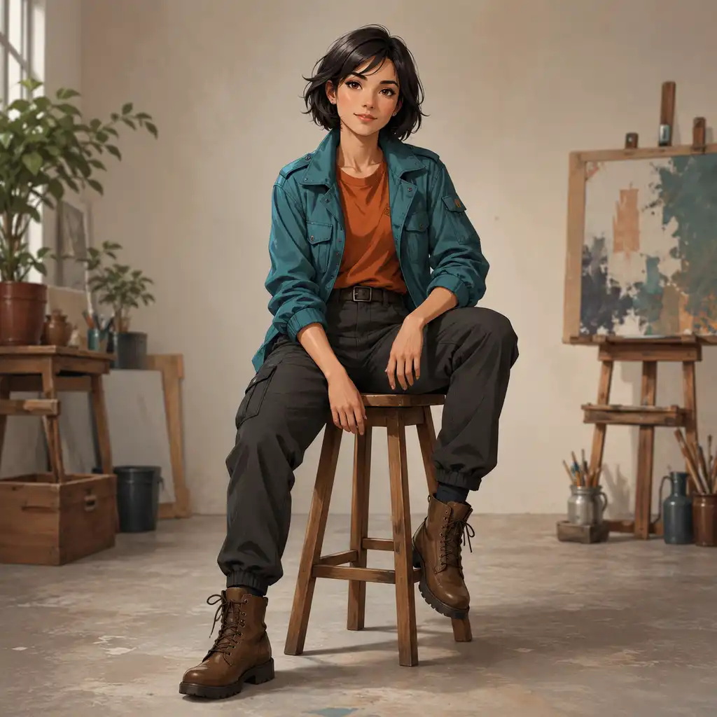 An illustrated character changed into a natural seated pose while preserving the character design