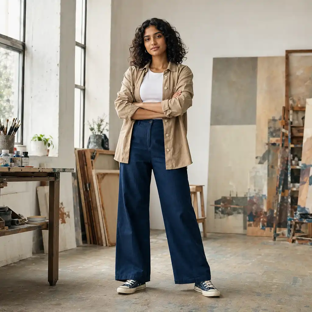 A person naturally transferred into a standing reference pose while keeping their identity and outfit