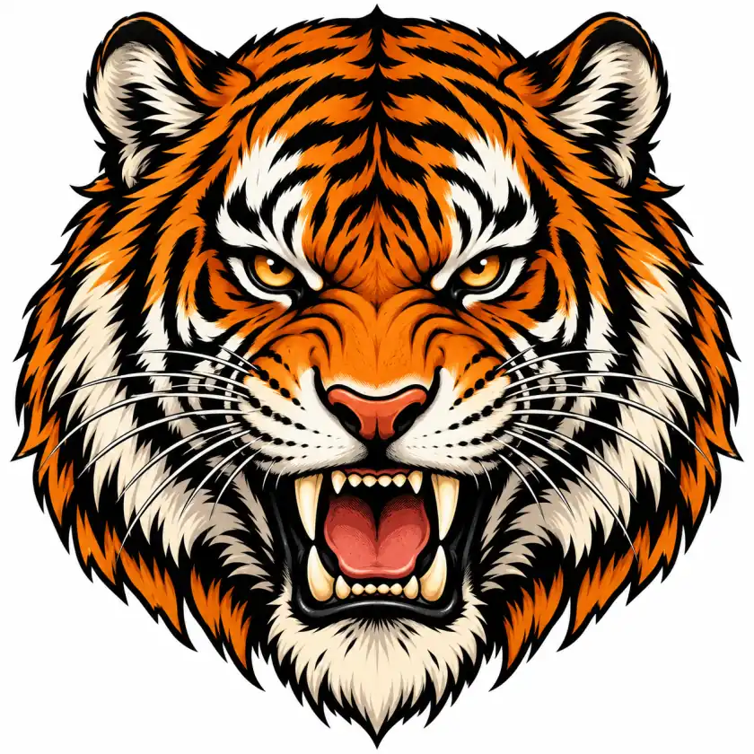 Bold tiger shirt illustration with orange accents on white