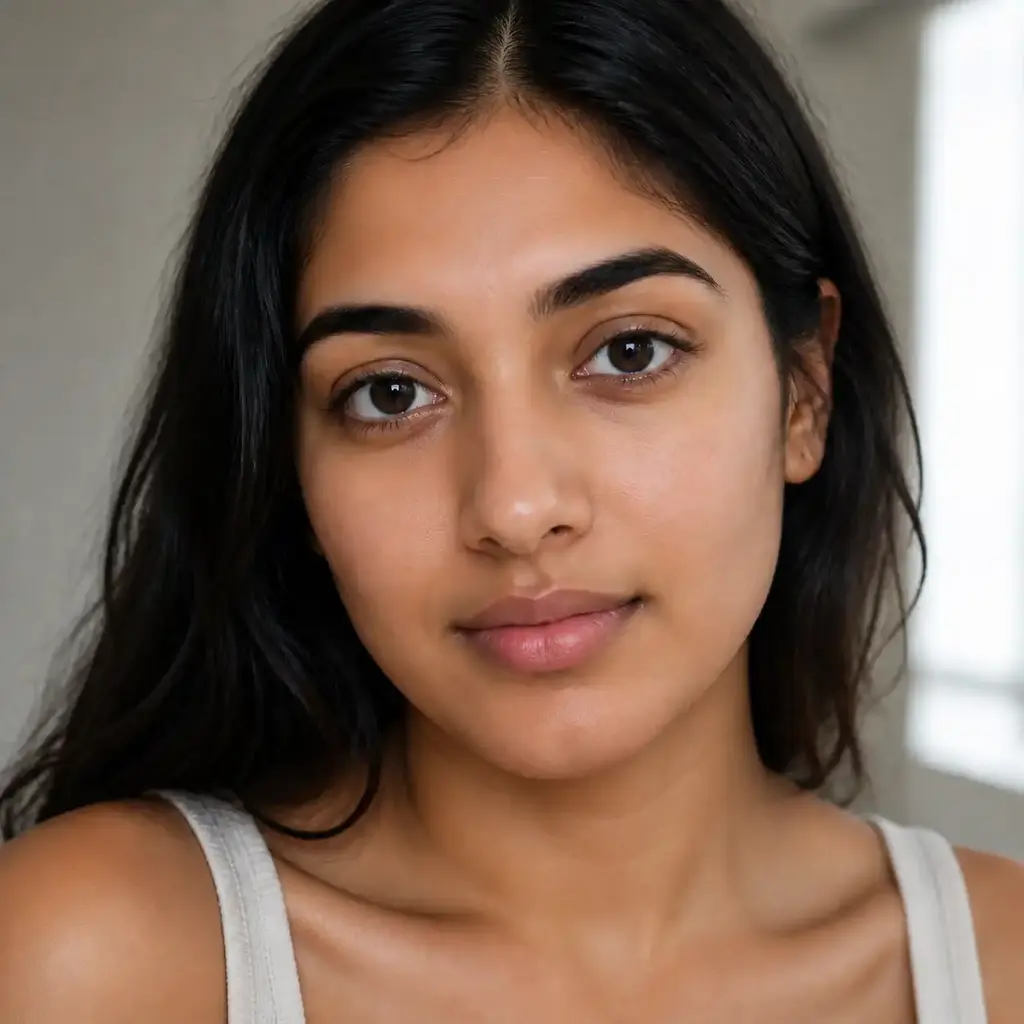 Same portrait after Natural Portrait enhancement with clean skin and preserved pores