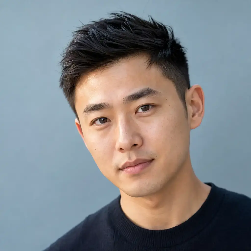 Natural portrait of a man with visible pores, subtle freckles, and controlled skin highlights