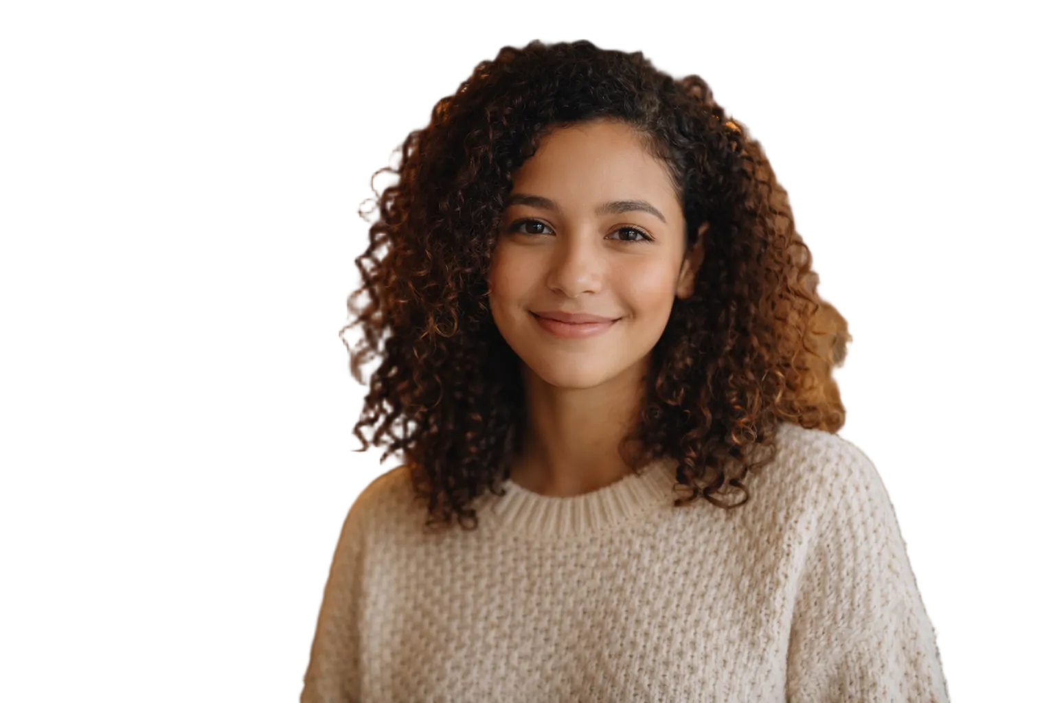 Portrait with clean transparent background showing preserved hair details