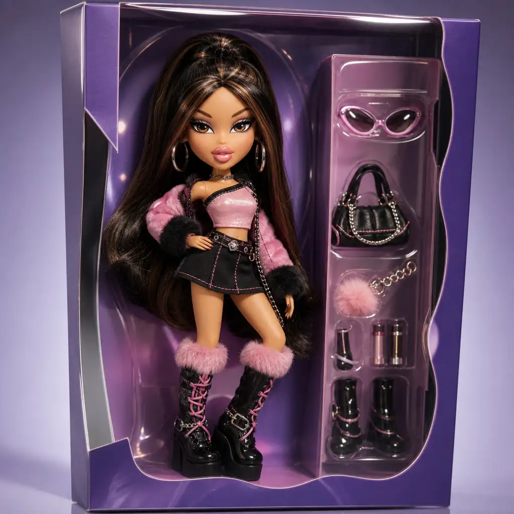 Boxed Doll output mode showing a user transformed into collectible Bratz-style packaging