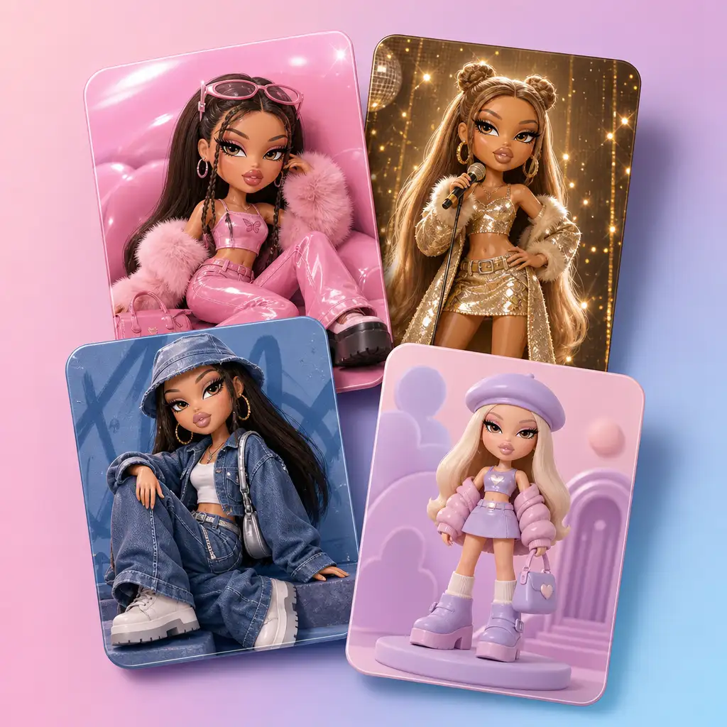 Era preset selector showing OG Y2K, Pop Star, Street Glam, and Vinyl Toy options for Bratz doll styling