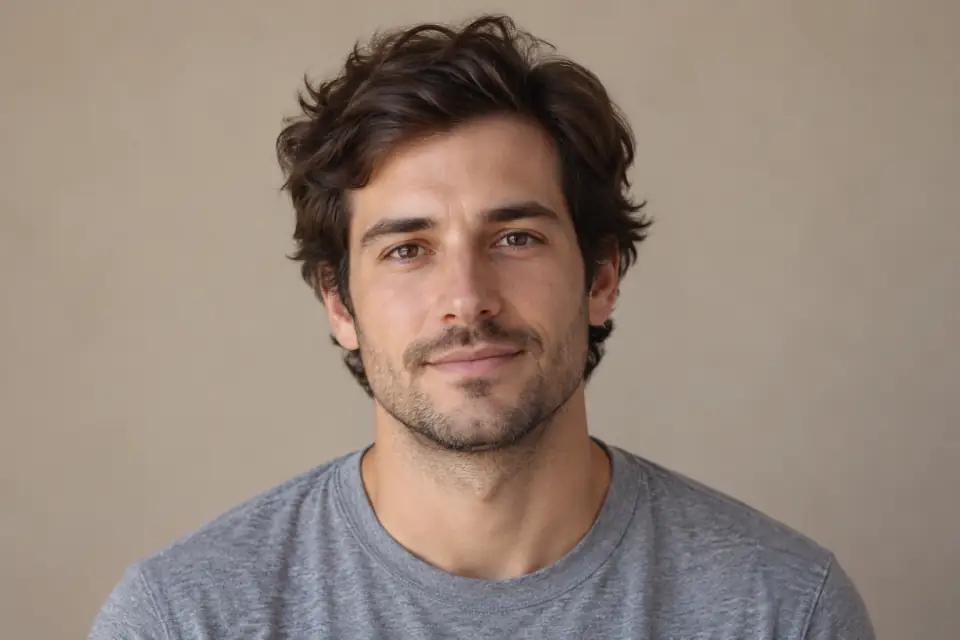 Head-and-shoulders portrait of a person with medium-length dark hair and the full head visible