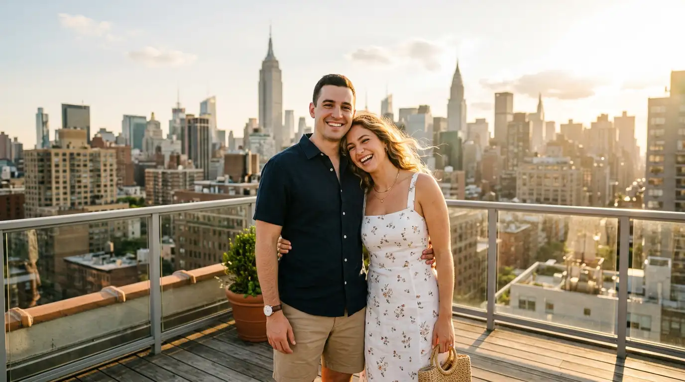 Original portrait photo with natural pose and background before caricature transformation