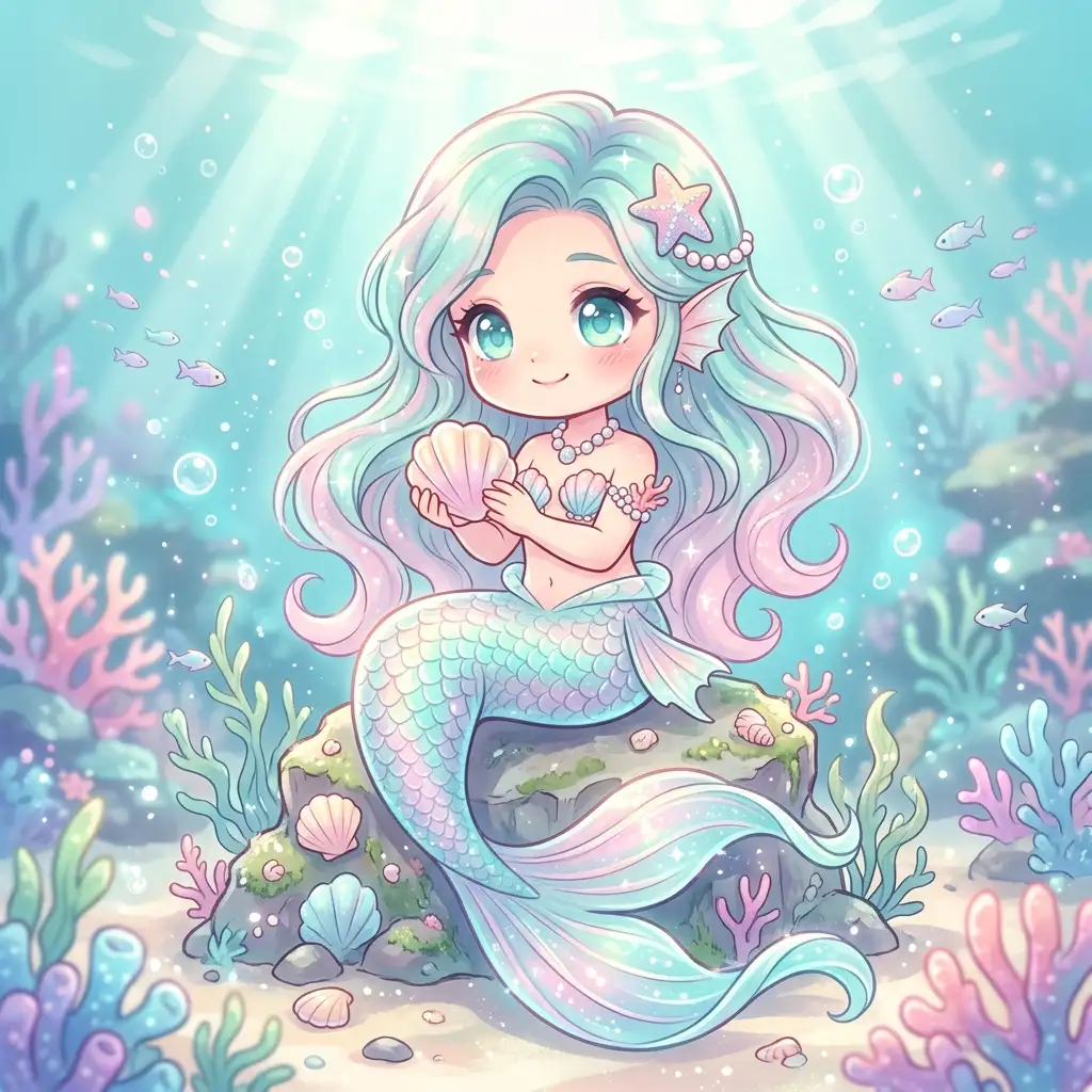 AI generated chibi art character of a mermaid