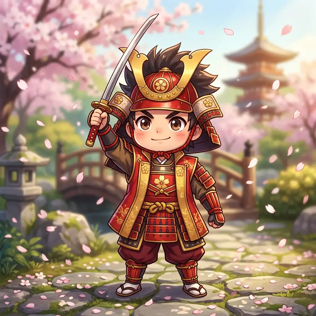 AI generated chibi art character of a samurai