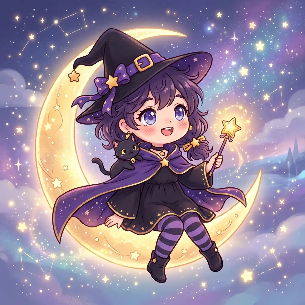 AI generated chibi art character of a witch