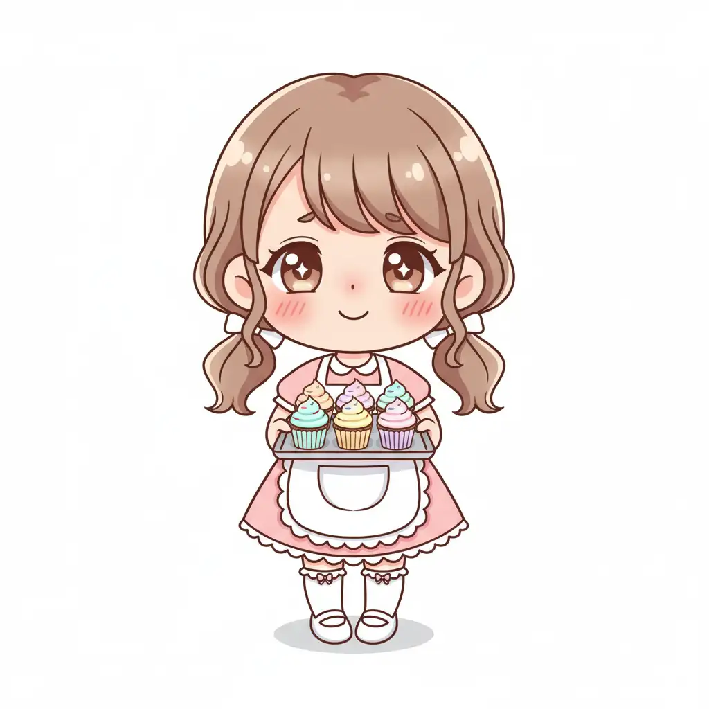 Pixlio chibi art generator interface showing a text prompt producing a cute chibi baker character