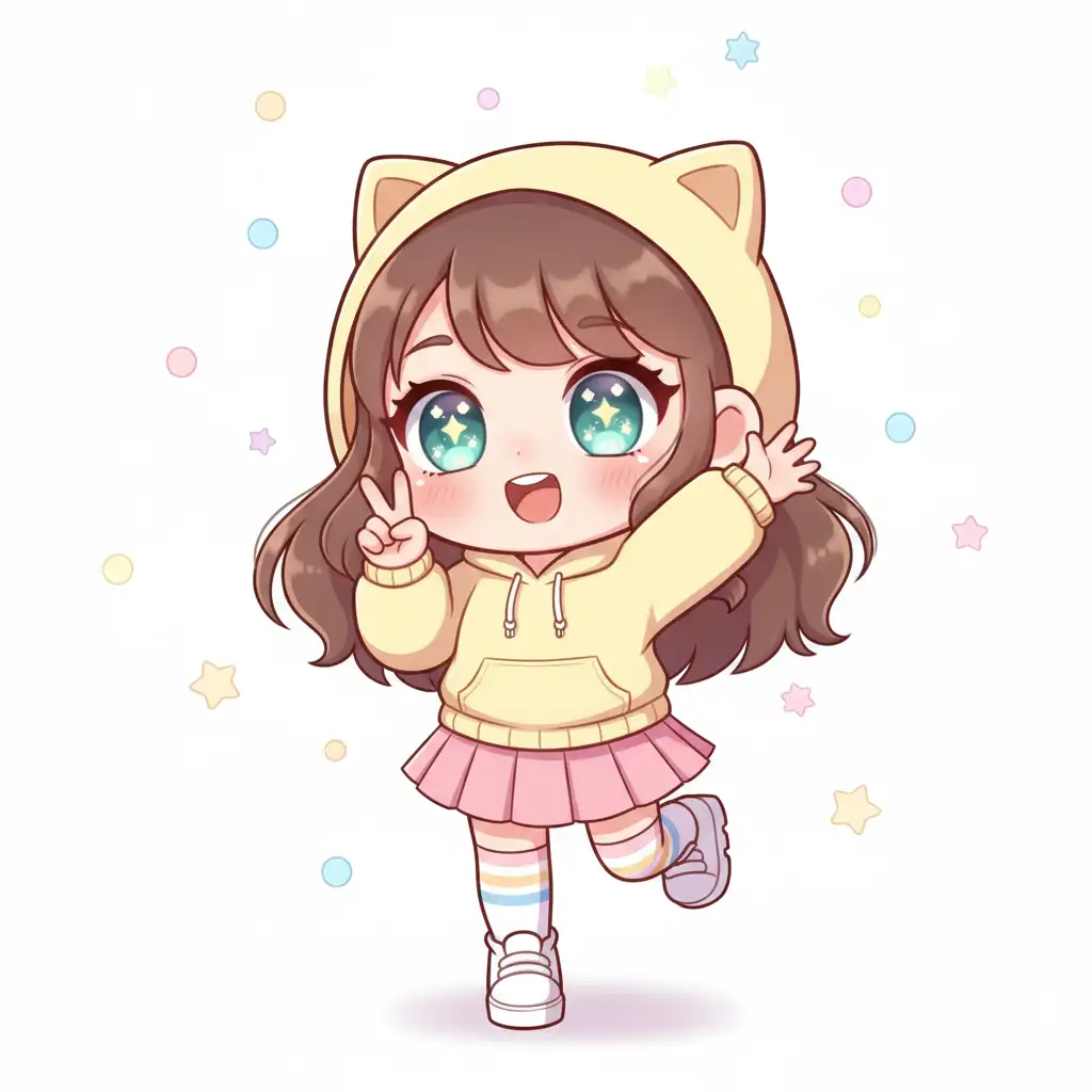 Quick detail chip selectors for chibi expression, pose, and outfit vibe options