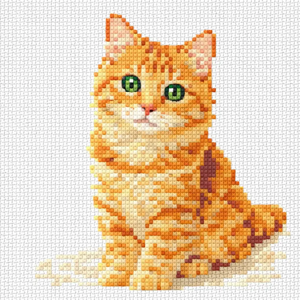 Simplified cross stitch pattern generated from pet photo with clean grid and limited colors