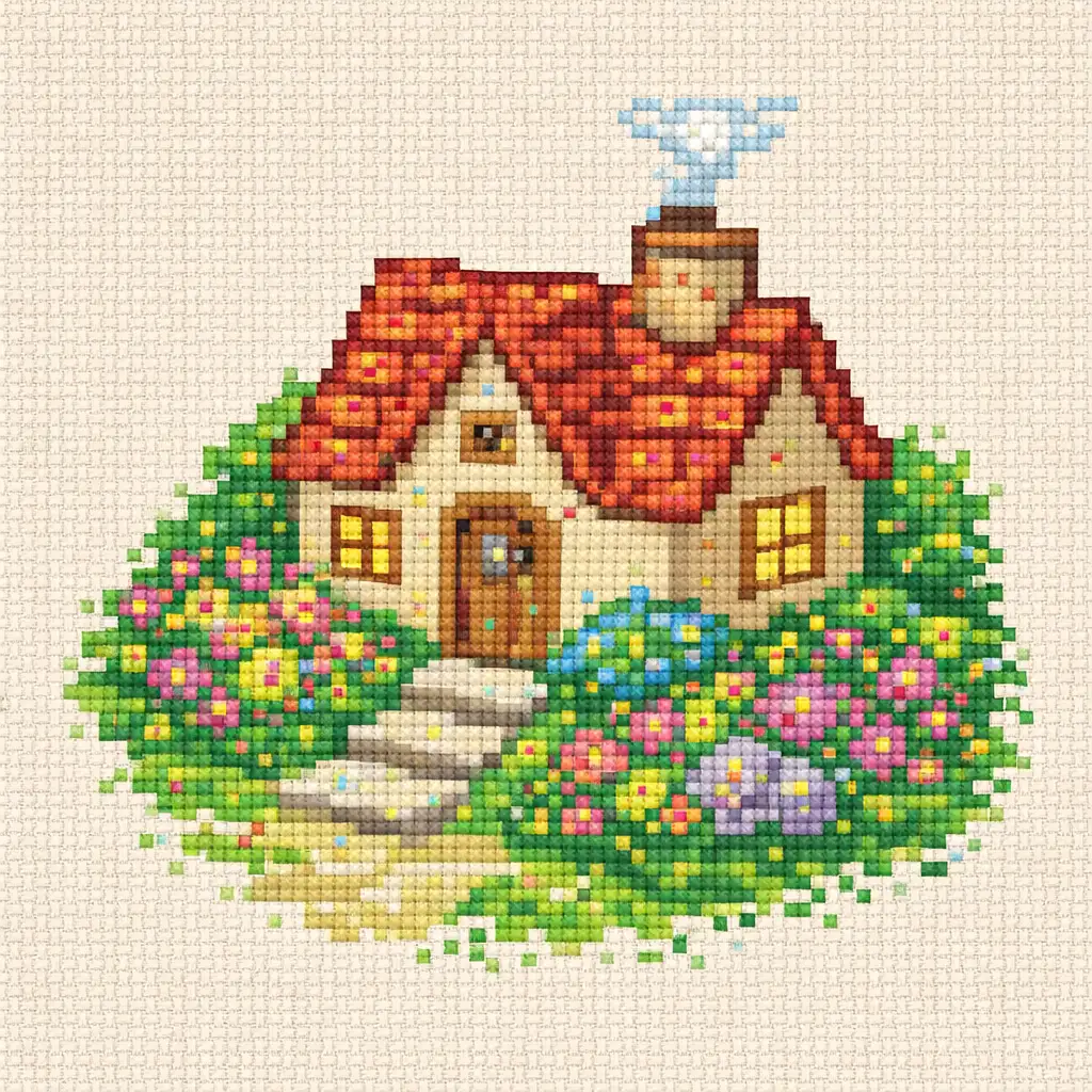 Grid-aligned cross stitch chart output with clean edges and readable color regions