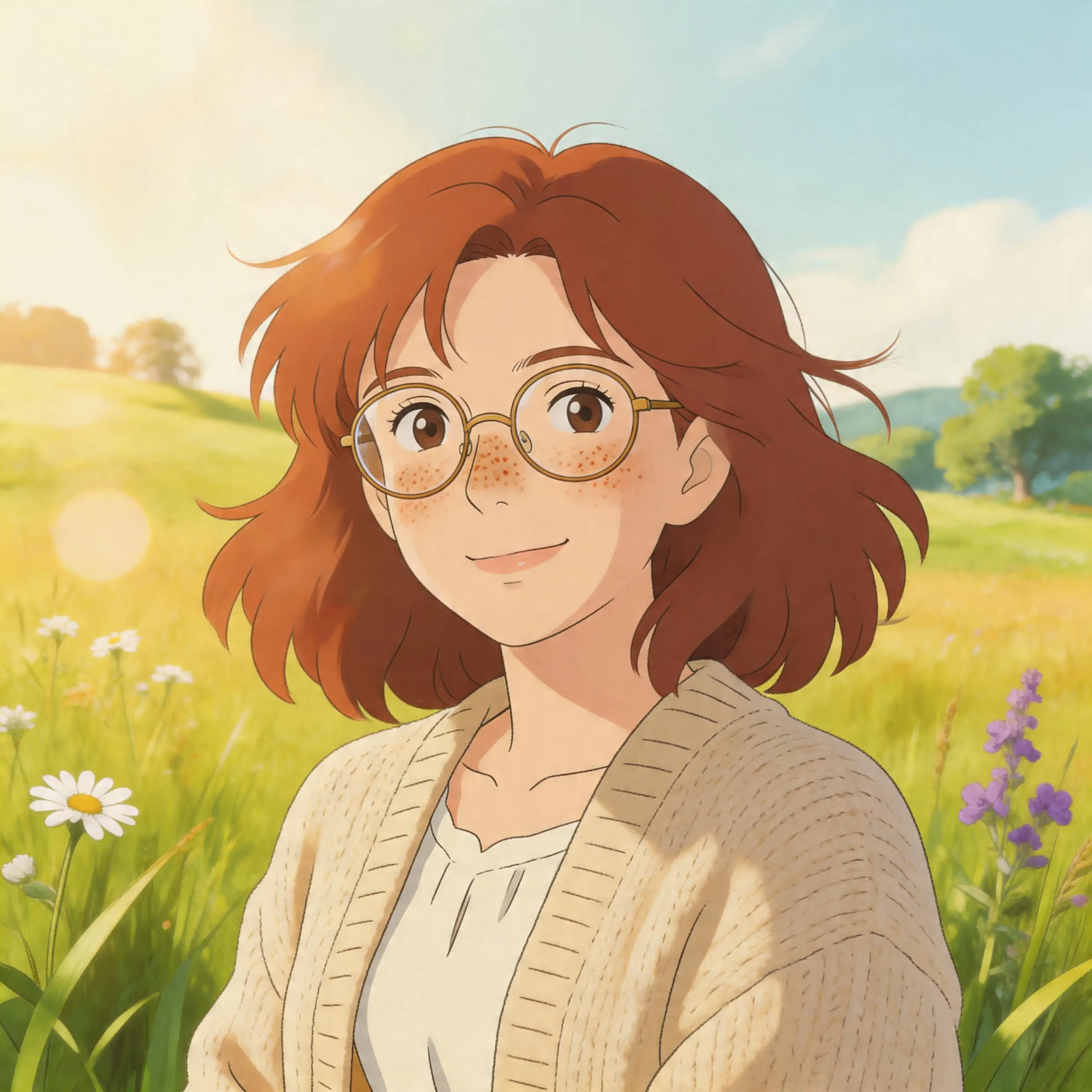 Same portrait transformed into warm Ghibli-style illustration with facial features faithfully preserved