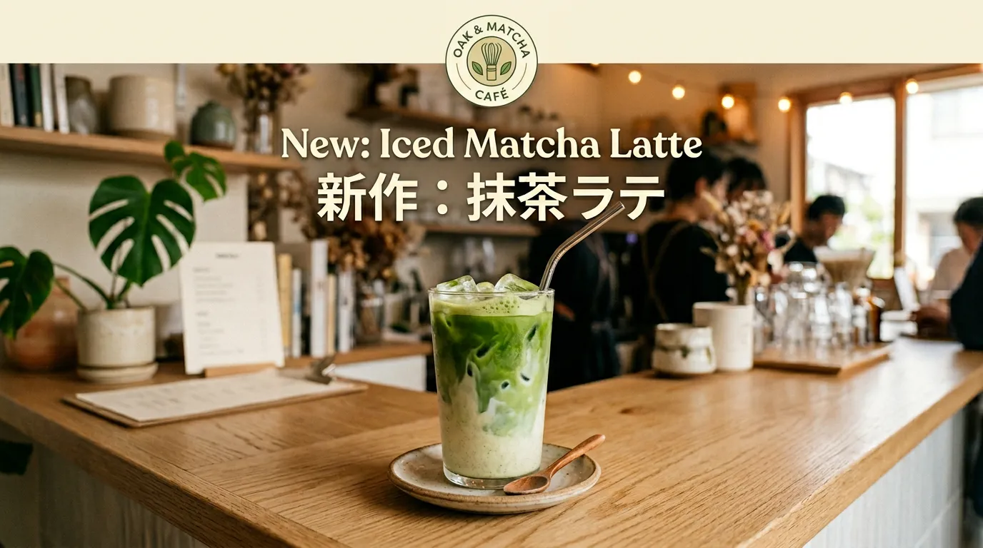 AI-generated vertical social media story with bilingual English and Japanese text for a matcha latte launch created by Nano Banana 2