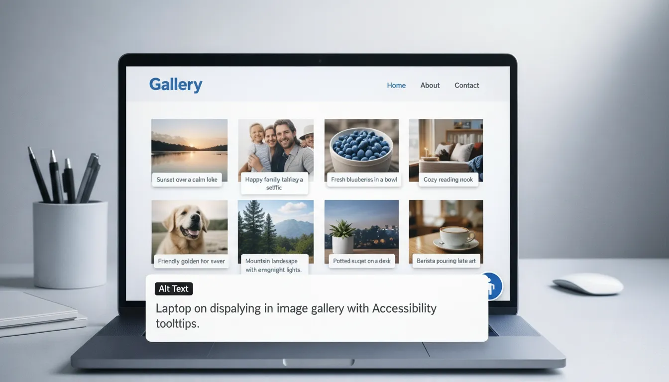 Website interface showing accessibility-focused alt text generation