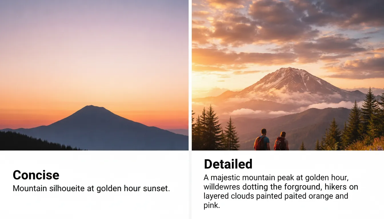 Visual comparison of concise versus detailed description output