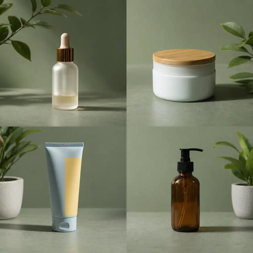Same skincare product collection unified into a consistent sage studio campaign look with image to image AI