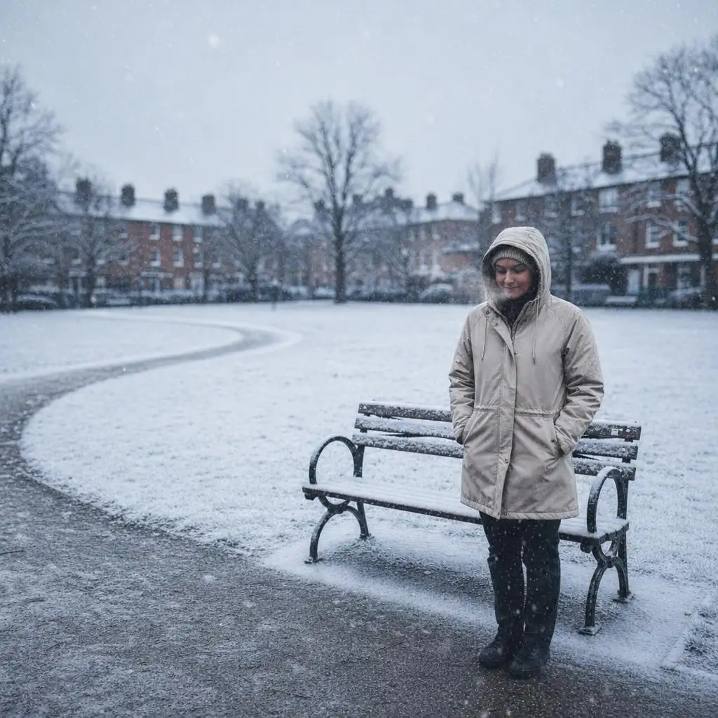 Same park portrait changed into a realistic snowy winter scene using a natural language prompt