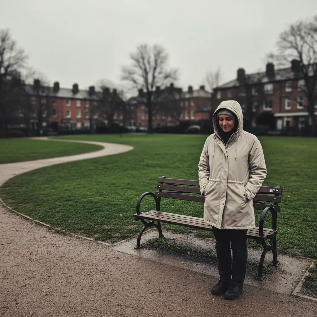 Original park portrait on a mild cloudy day before a plain-language winter background edit
