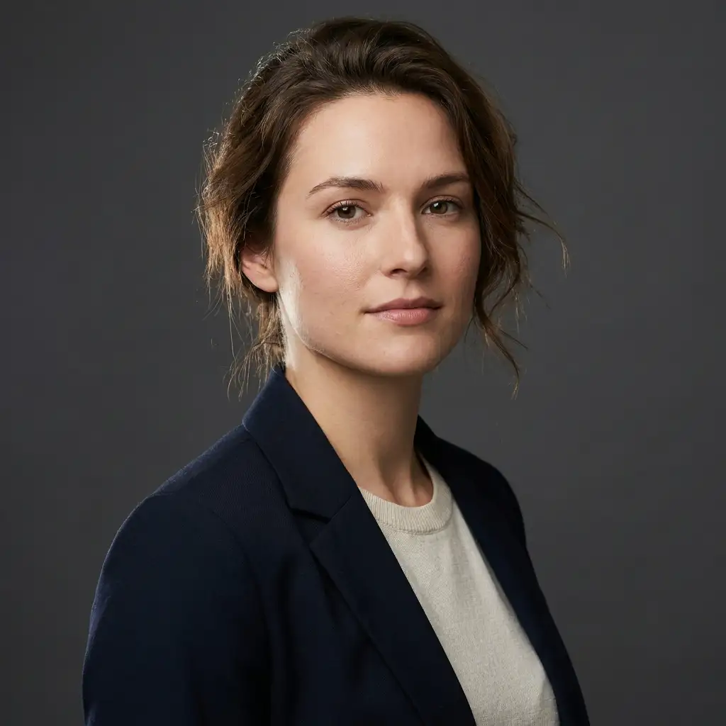 Casual portrait transformed into an editorial studio headshot with refined lighting using image to image AI