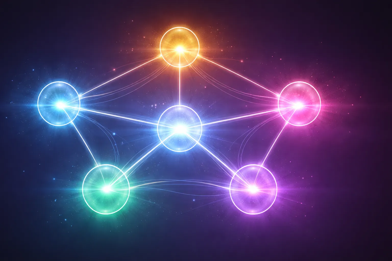 Five glowing interconnected orbs representing multiple AI vision models available for prompt generation