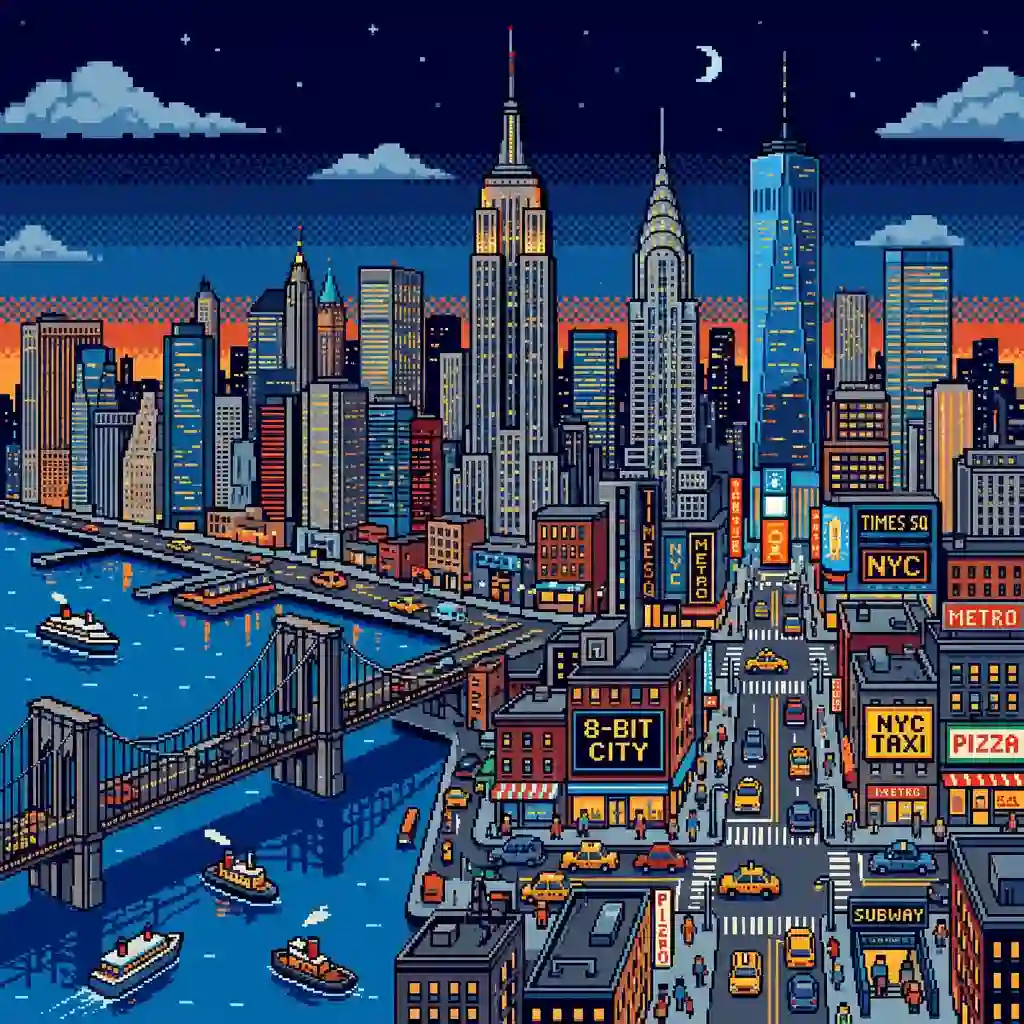 8-bit pixel art style New York City