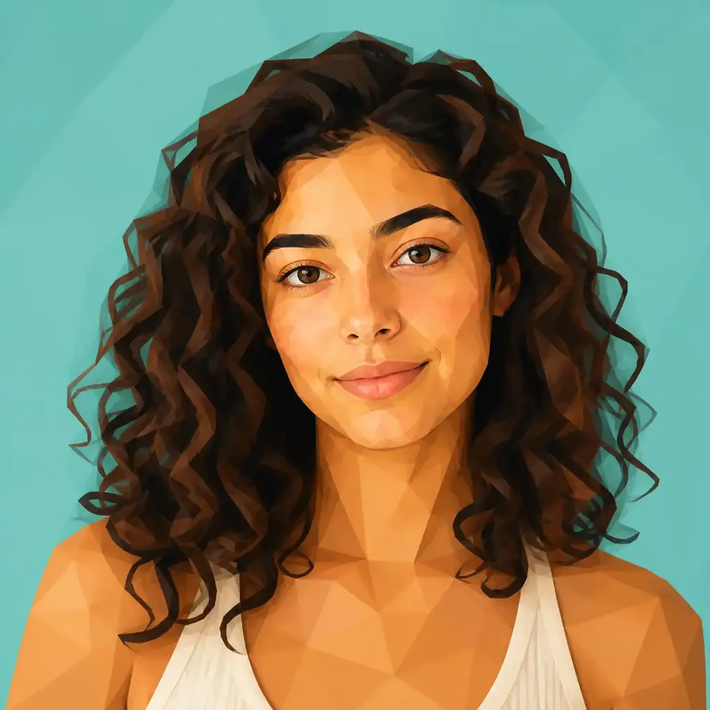 Geometric low poly artwork result preserving facial identity with triangular facets and vibrant colors