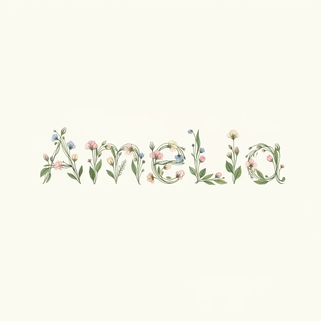 Example preview of a name into flowers image of the name 'Amelia'