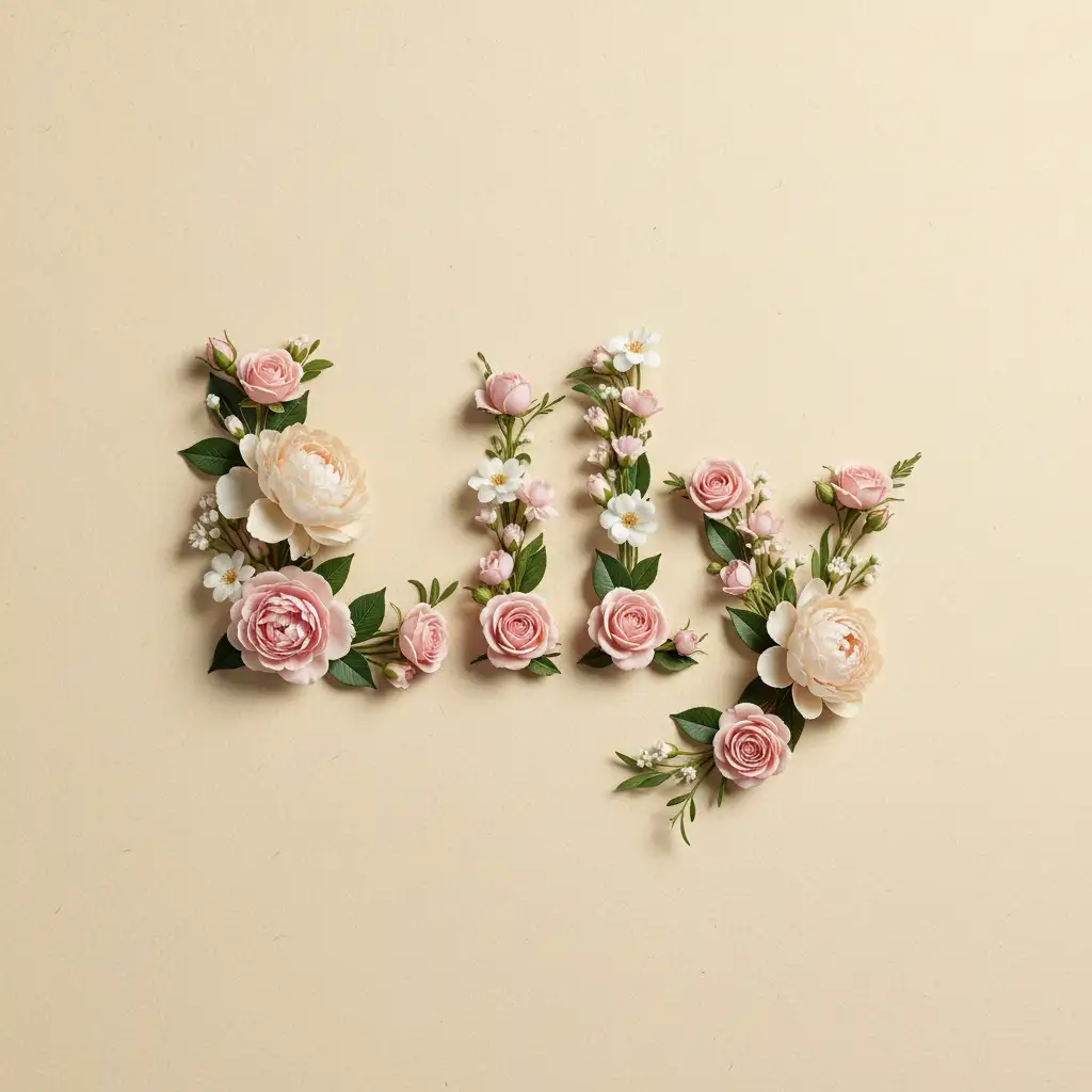 Example preview of a name into flowers image of the name 'Lily'