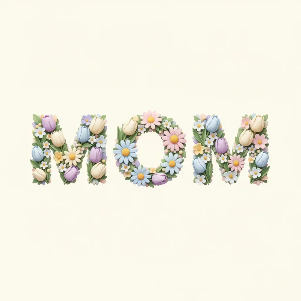 Example preview of a name into flowers image of Mom