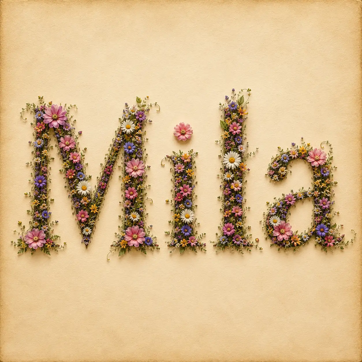 Cleaner floral name art with readability turned up so the letters stay clearly legible