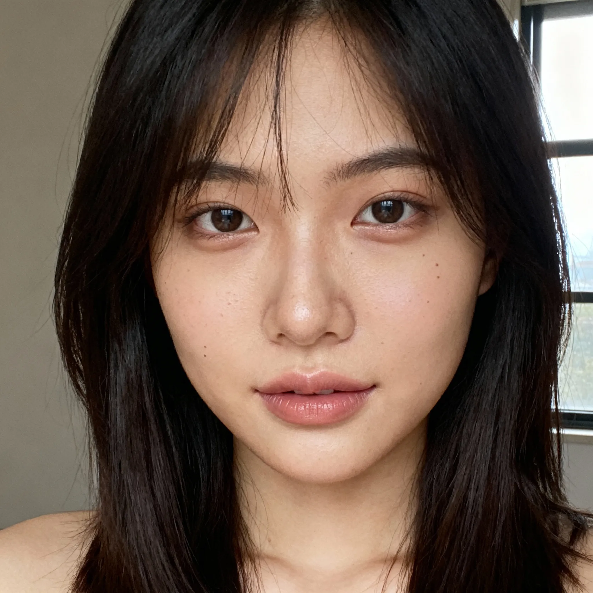 Original portrait photo before AI retouching with regular glasses and natural appearance