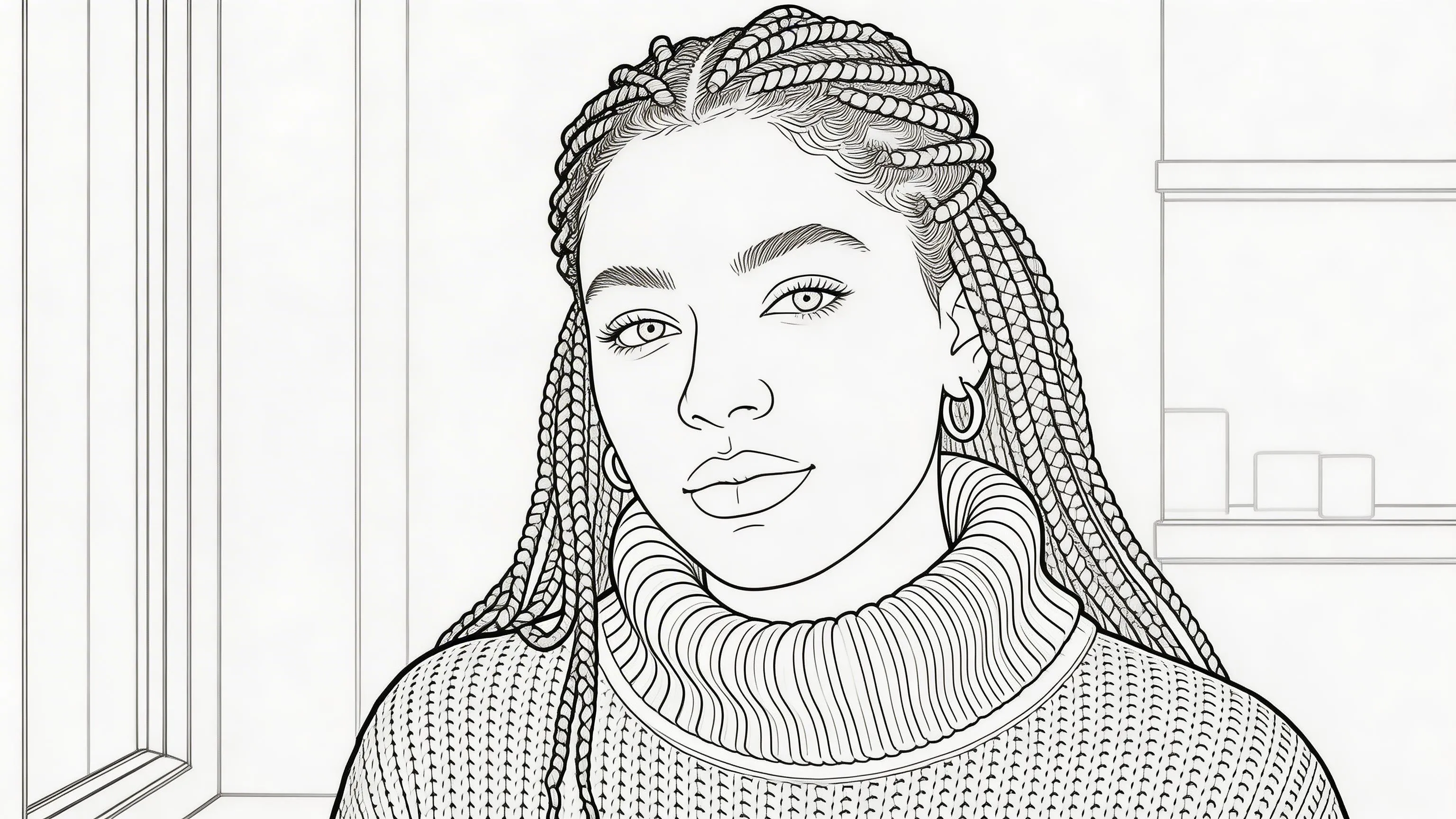 Clean line drawing after photo to line drawing conversion with facial details preserved