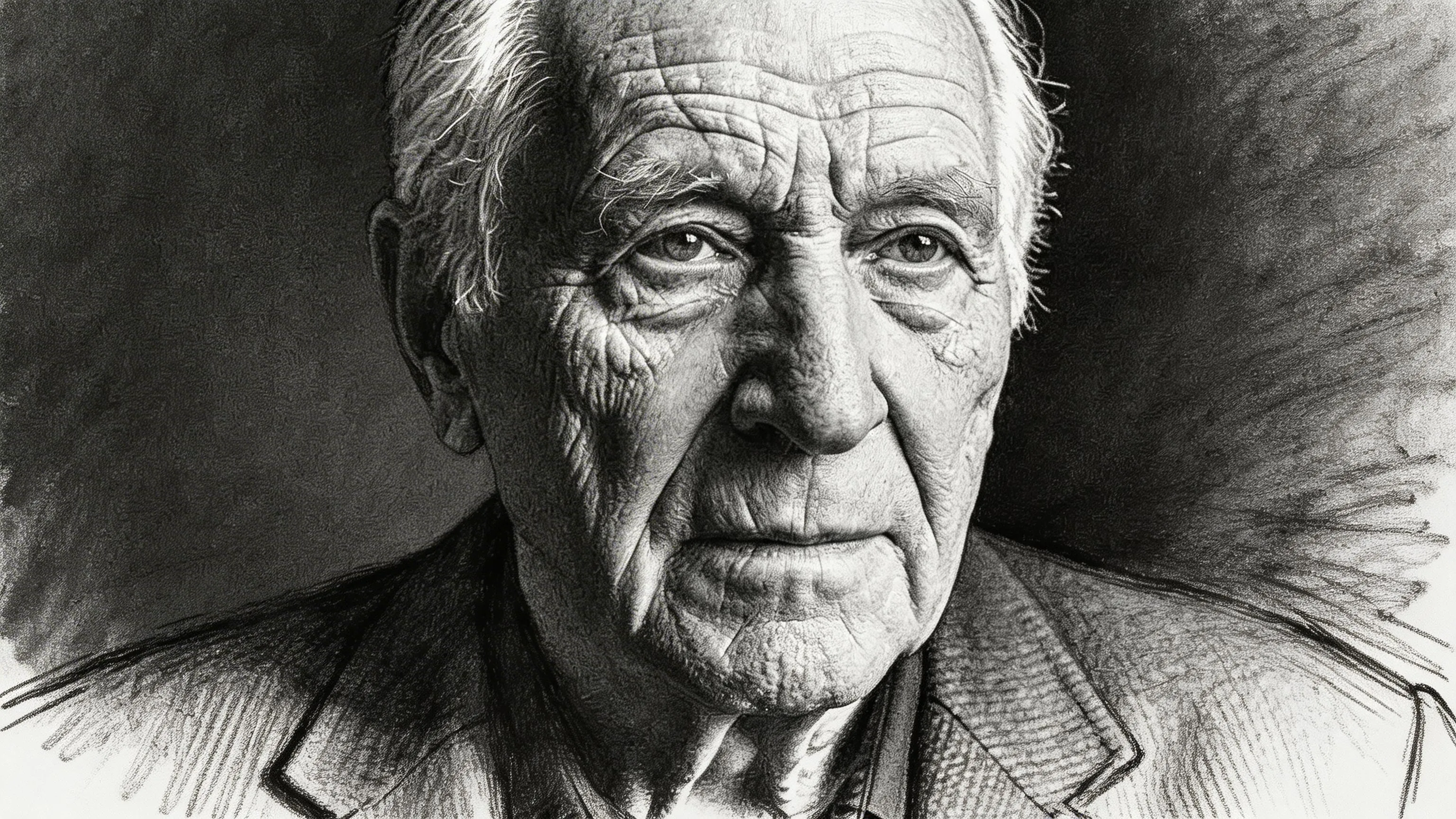 Charcoal drawing result after photo to sketch conversion with bold strokes and dramatic contrast