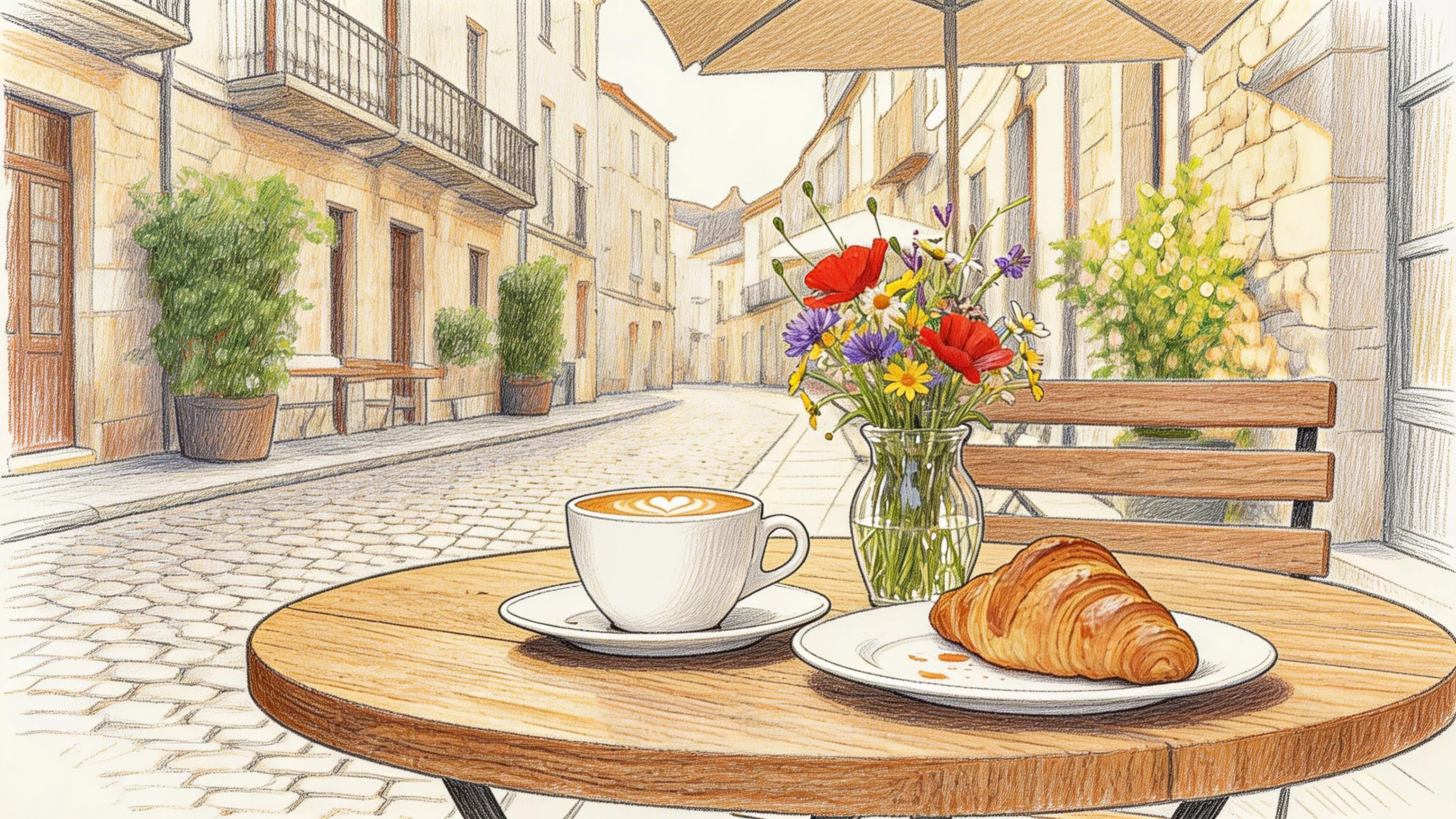 Colored pencil illustration after photo to sketch conversion with visible strokes and rich pigment